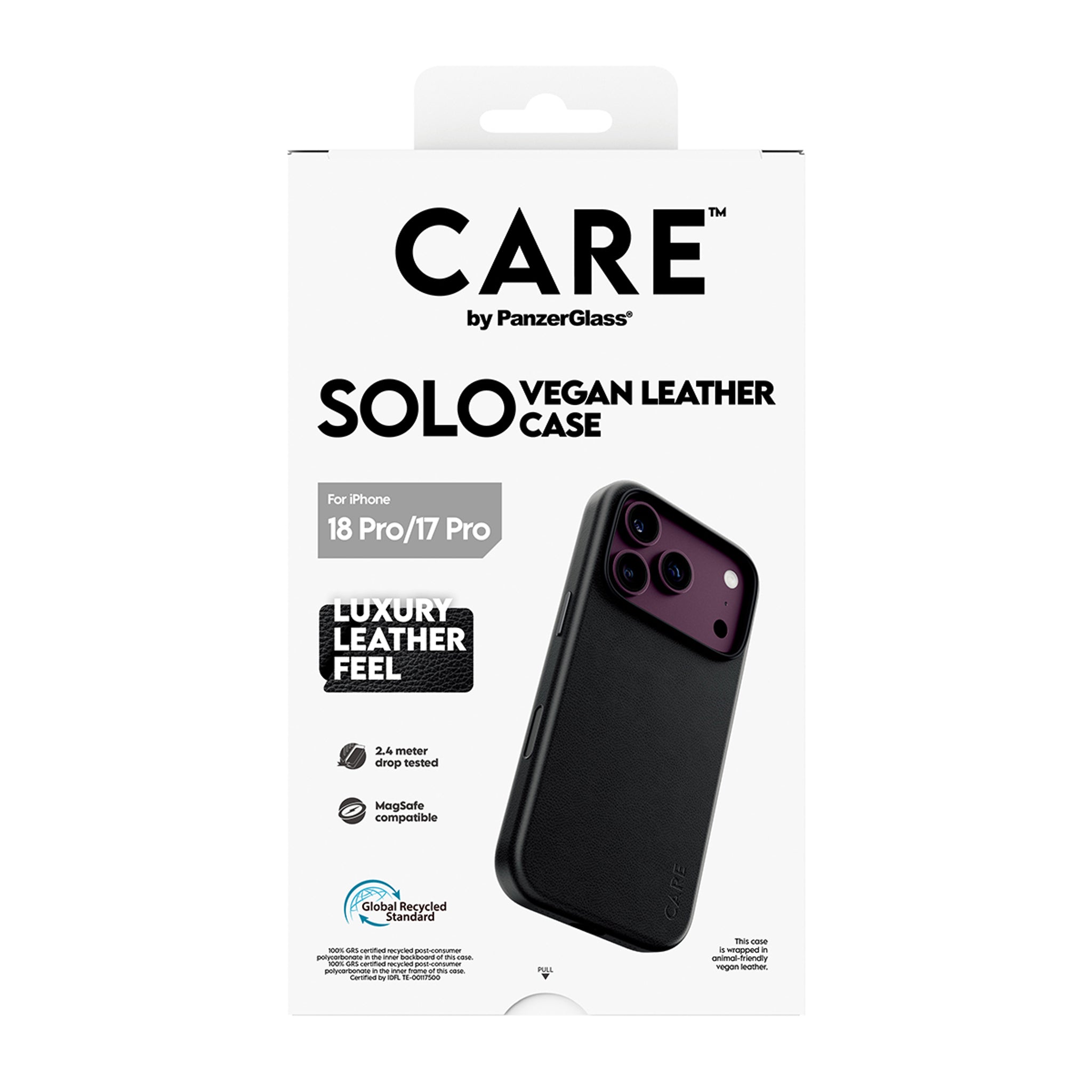 CARE™ by PanzerGlass® Solo Vegan Leather Case Black w. MagSafe iPhone 18 Pro | 17 Pro